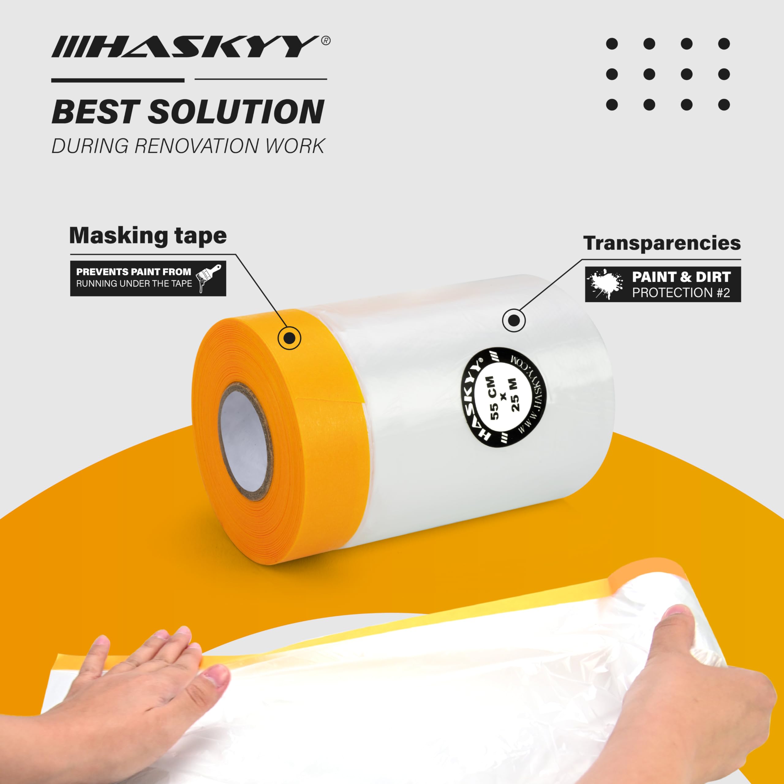 HASKYY Lot de 6 films de masquage pour peintre - 55 cm x 25 m - Ruban de masquage doré