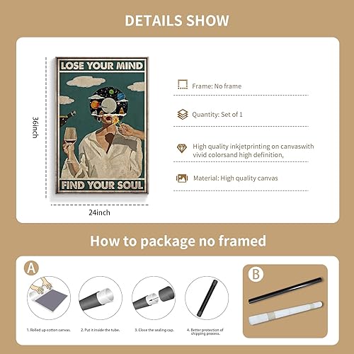 Vista 52 de Vintage Lose Your Mind Find Your Soul Poster Mental Health Inspirational Quote Canvas Wall Art Aesthetic Posters Music Girl Print Painting Abstract