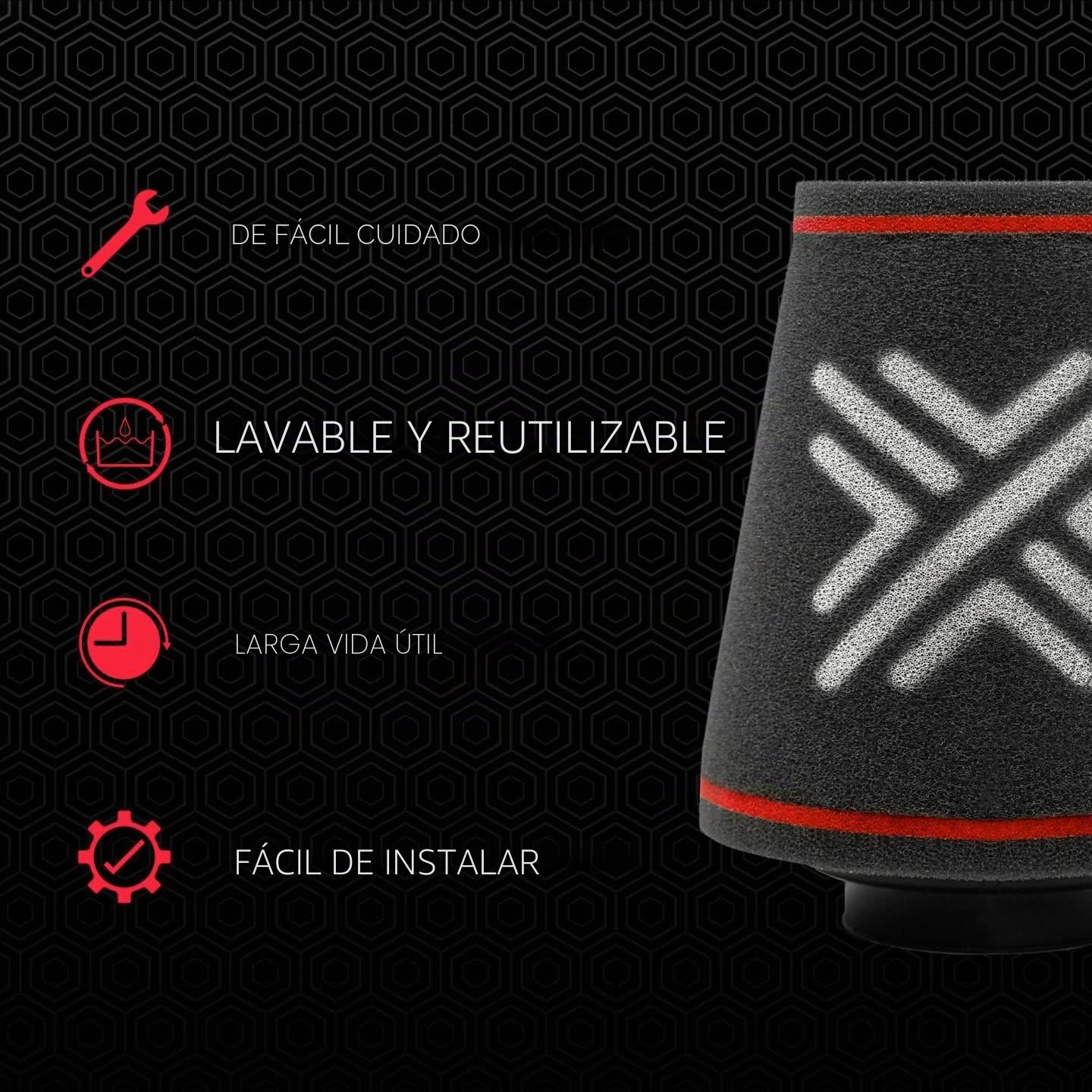Pipercross Filtro Aire Universal C0340 | Mejora flujo de aire y respuesta acelerador, Lavable y reutilizable, Para admisiones 80mm, Fácil instalación