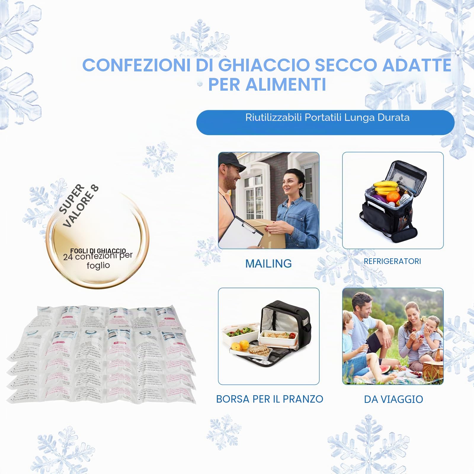 Spedizione Confezione di ghiaccio Confezione piccola Confezione di ghiaccio per alimenti Foglio refrigerante di lunga durata riutilizzabile 96 celle