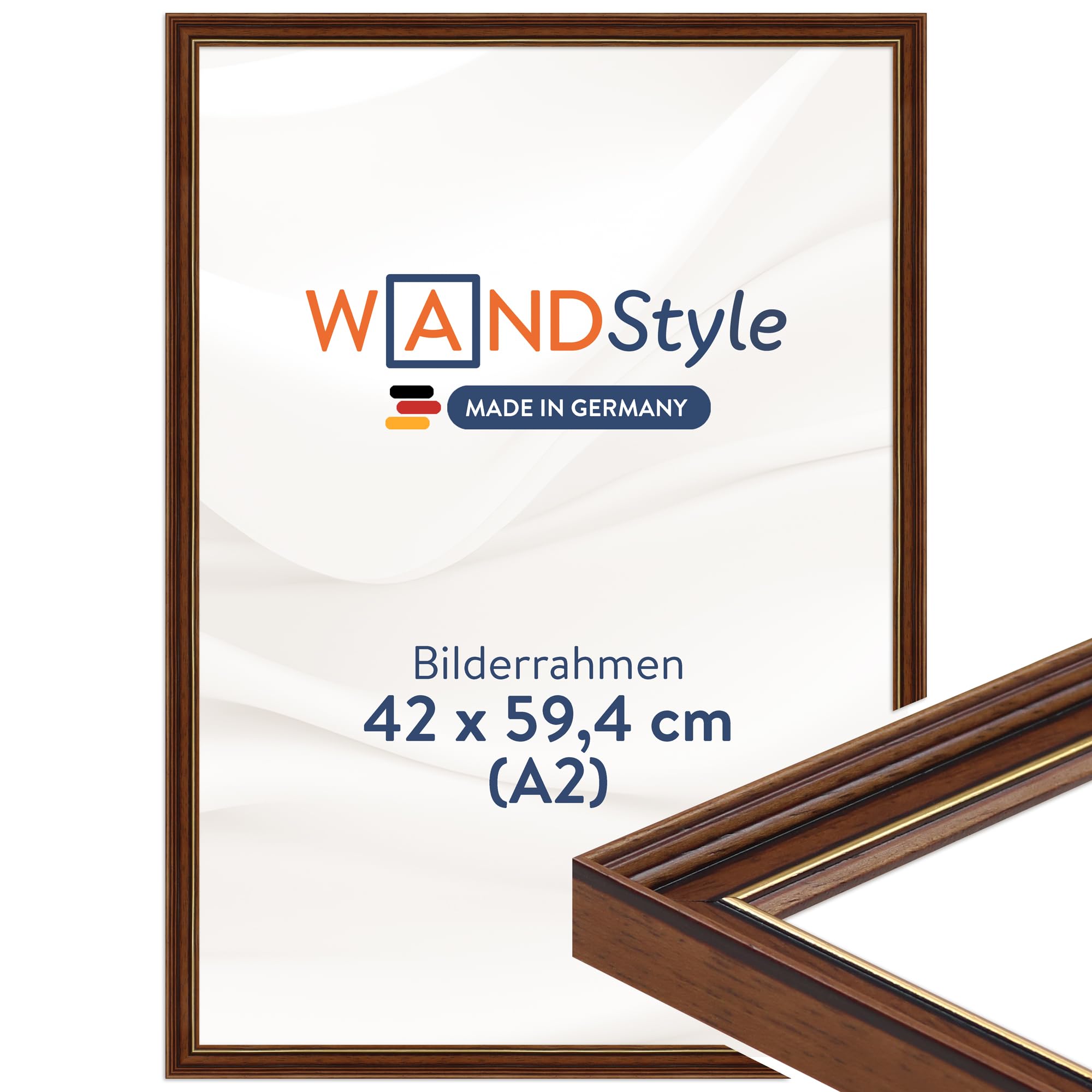 WANDStyle Bilderrahmen A2 Holz, DIN A2 Bilderrahmen Braun Vintage 60x42 cm | Hochwertiger Holzbilderrahmen Antik, Posterrahmen zum Aufhängen, Rahmen 42x60 cm, Fotorahmen H182 Made in Germany