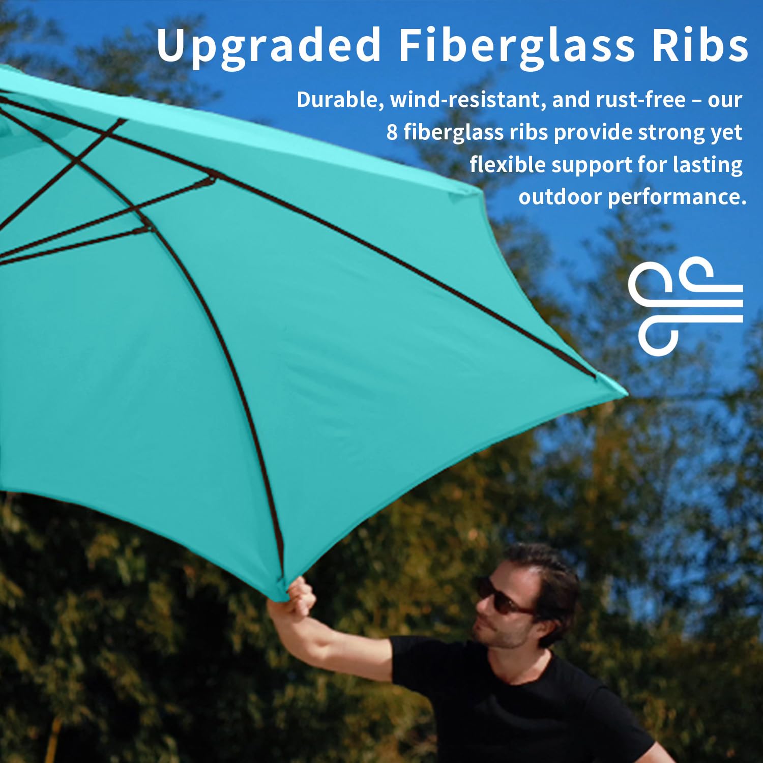Patio Kingdom 9FT Patio Umbrella with Fiberglass Ribs, Outdoor Market Table Umbrella with Crank and Tilt, UV Resistant Waterproof Canopy for Patio, Garden, Deck, Pool, Aqua Blue : Patio, Lawn
