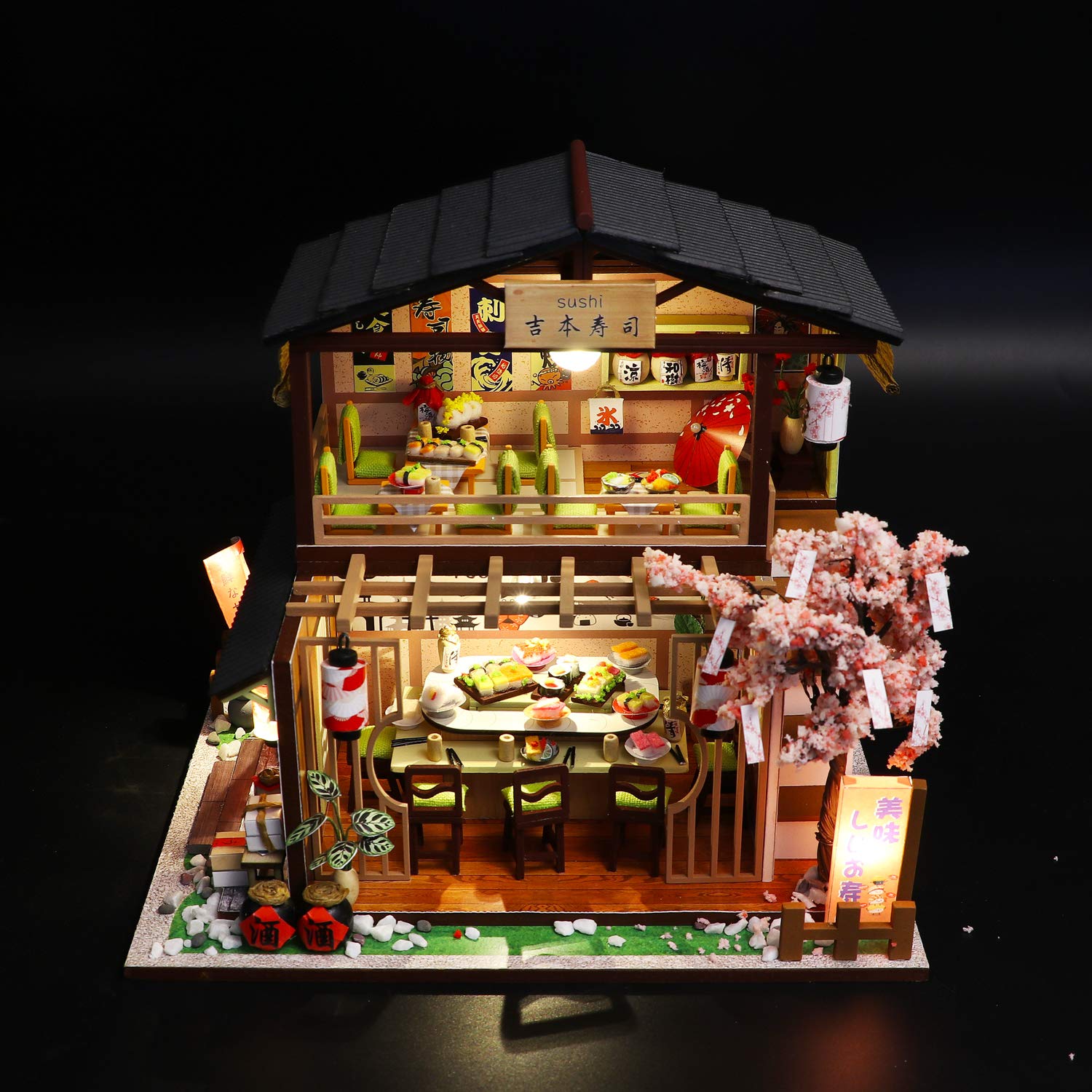 Miniaturowy z meblami do domku dla lalek, zestaw DIY drewniany domek dla lalek, a także kurz i, 1:24 Kreatywny pokój na pomysł na prezent na Walentynki