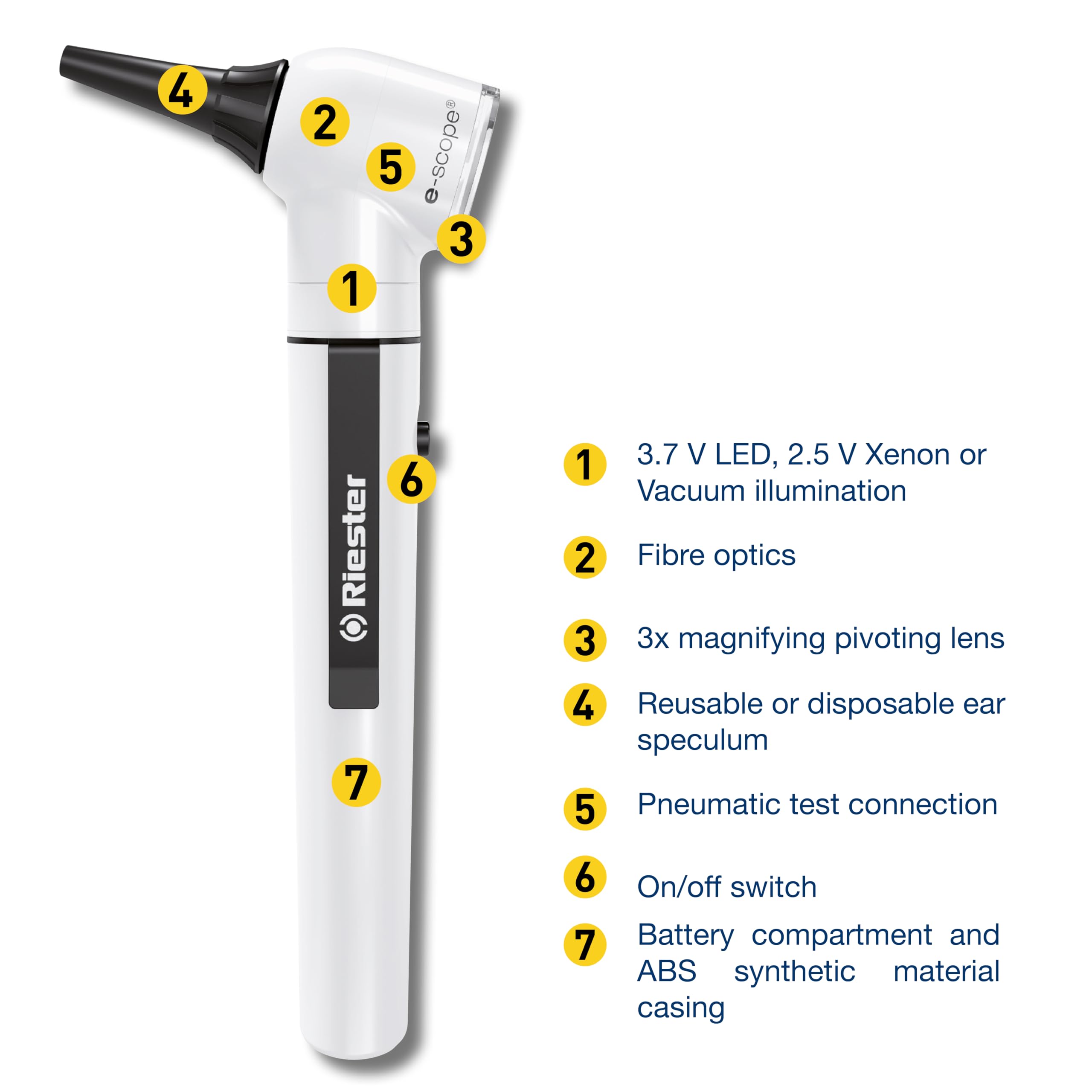 E-Scope Otoscopio F.O. LED 3.7V, Bianco in Valigetta Rigida