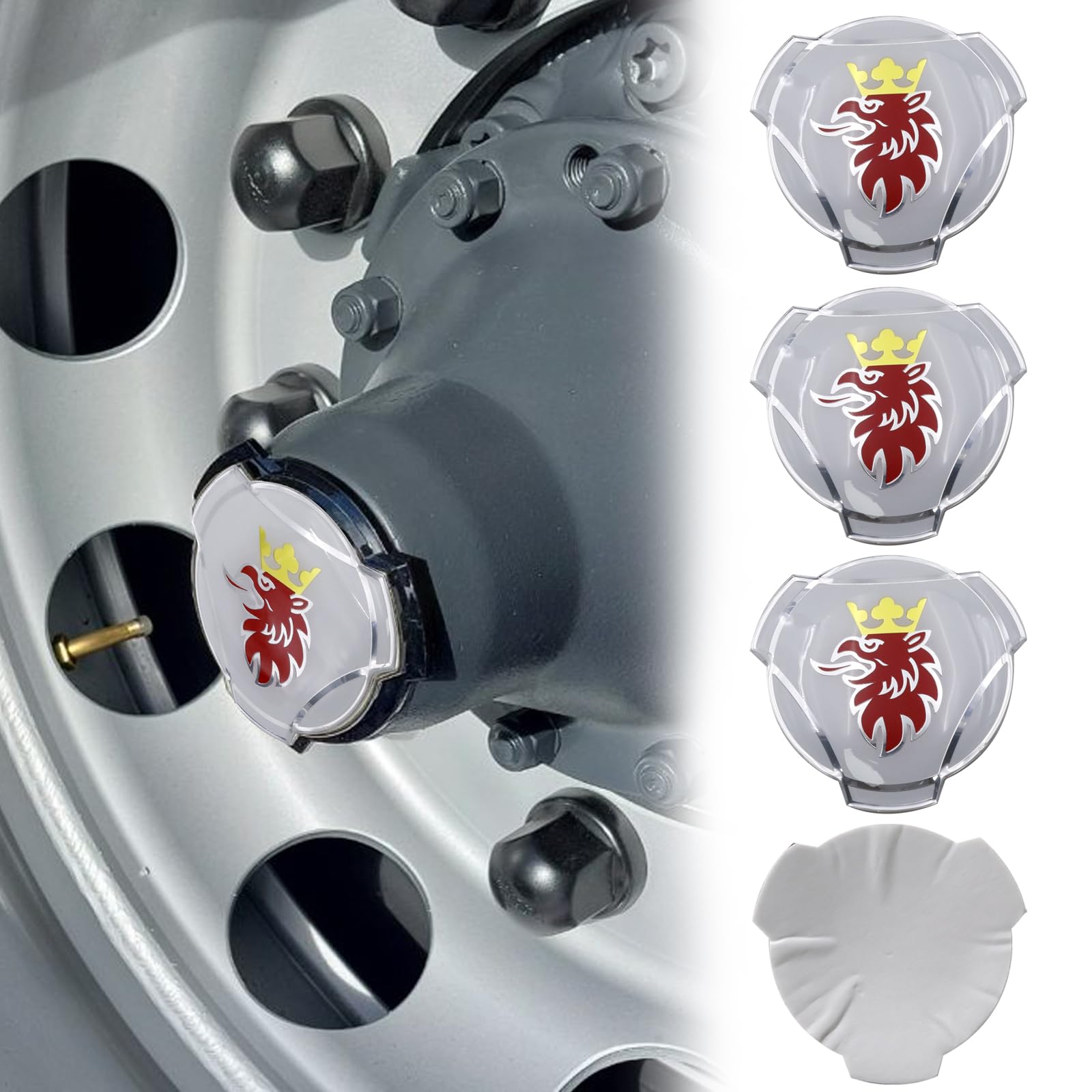 4 pièces de décalcomanies en aluminium Griffin pour autocollants d'emblème de badge de centre de roue de jante de camion Scania (blanc)