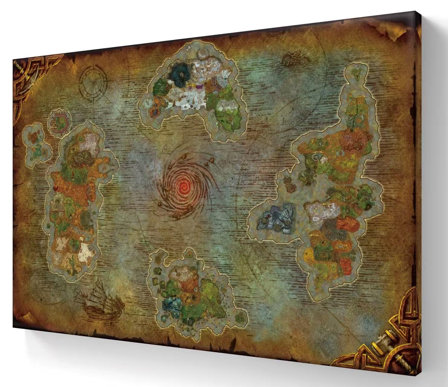 World Map for Warcraft Canvas Wall Art Framed Maps of Azeroth Wall Decor Poster Prints Picture Artwork - 12x18 Inches