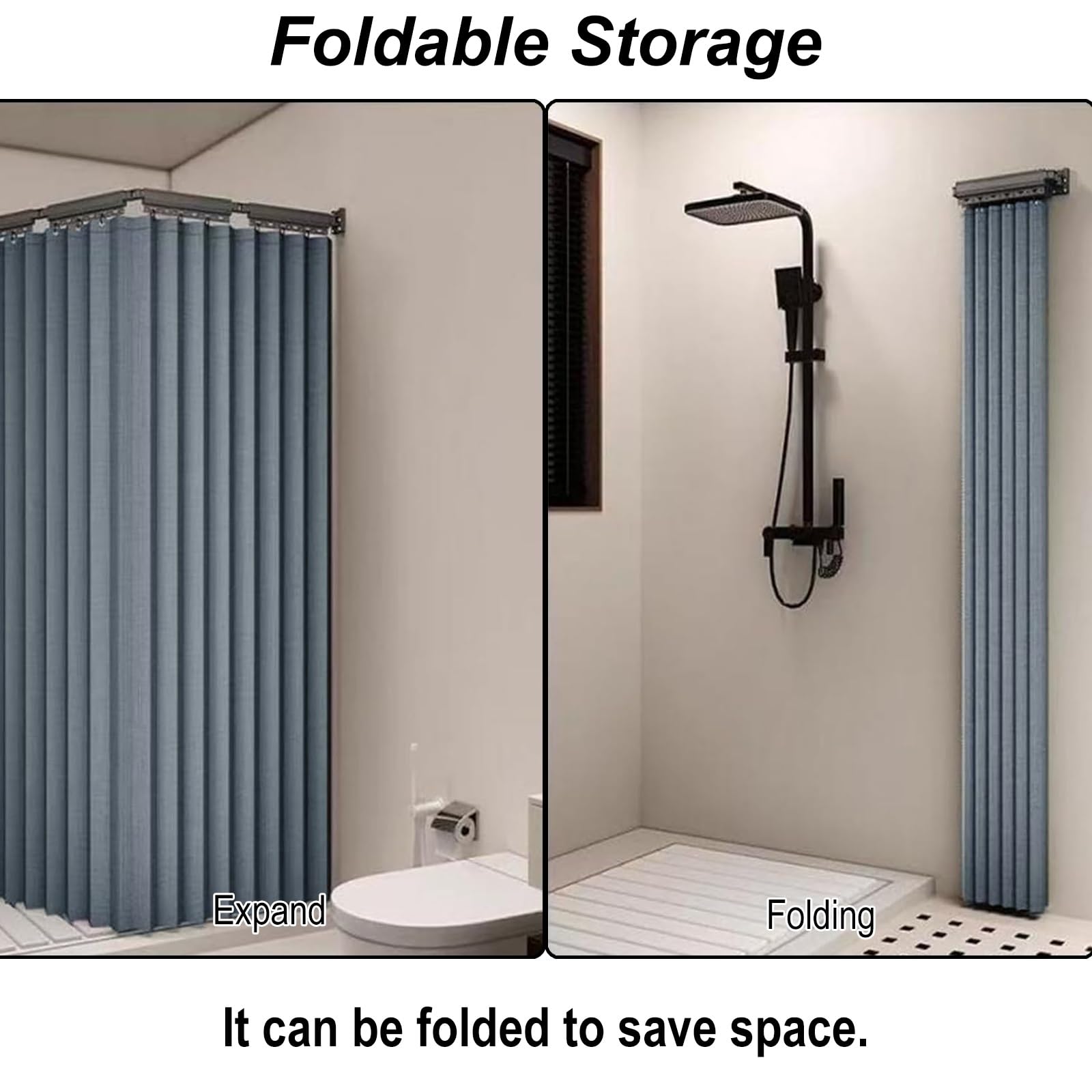 Barra de cortina de ducha plegable ajustable, diseño que ahorra espacio para baños pequeños, almacenamiento oculto, fácil instalación, ideal para divisiones en ángulo, duradera y elegante