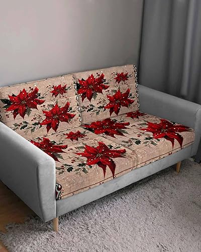 Miniatura 23 de Fundas de cojín para sofá de Navidad, funda elástica para sofá con parte inferior elástica, diseño de muñeco de nieve rosa, diseño de nieve, nieve