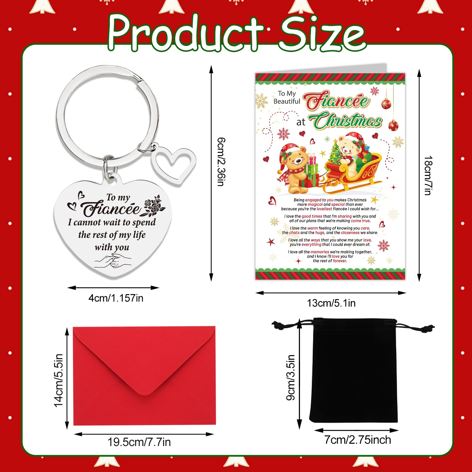 HOWAF Fiancee Christmas Card, Xmas Card Fiancée Gifts & Keyring, Gifts for Christmas - Image 2