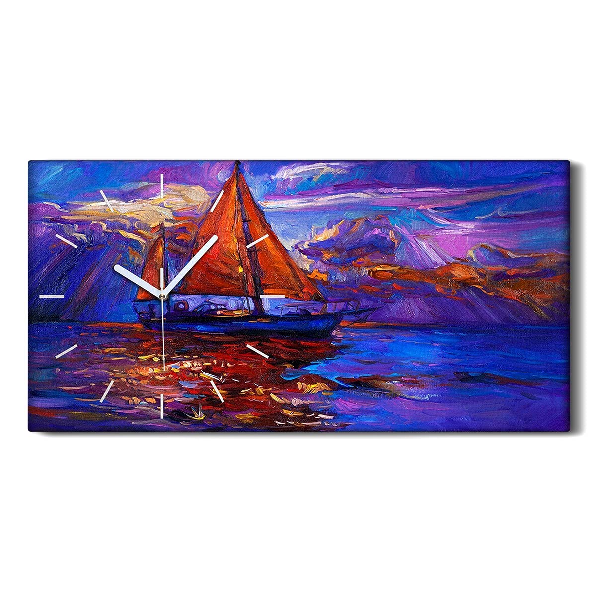 Horloge sur toile 60x30cm art mural moderne de navire à voile pour adulte