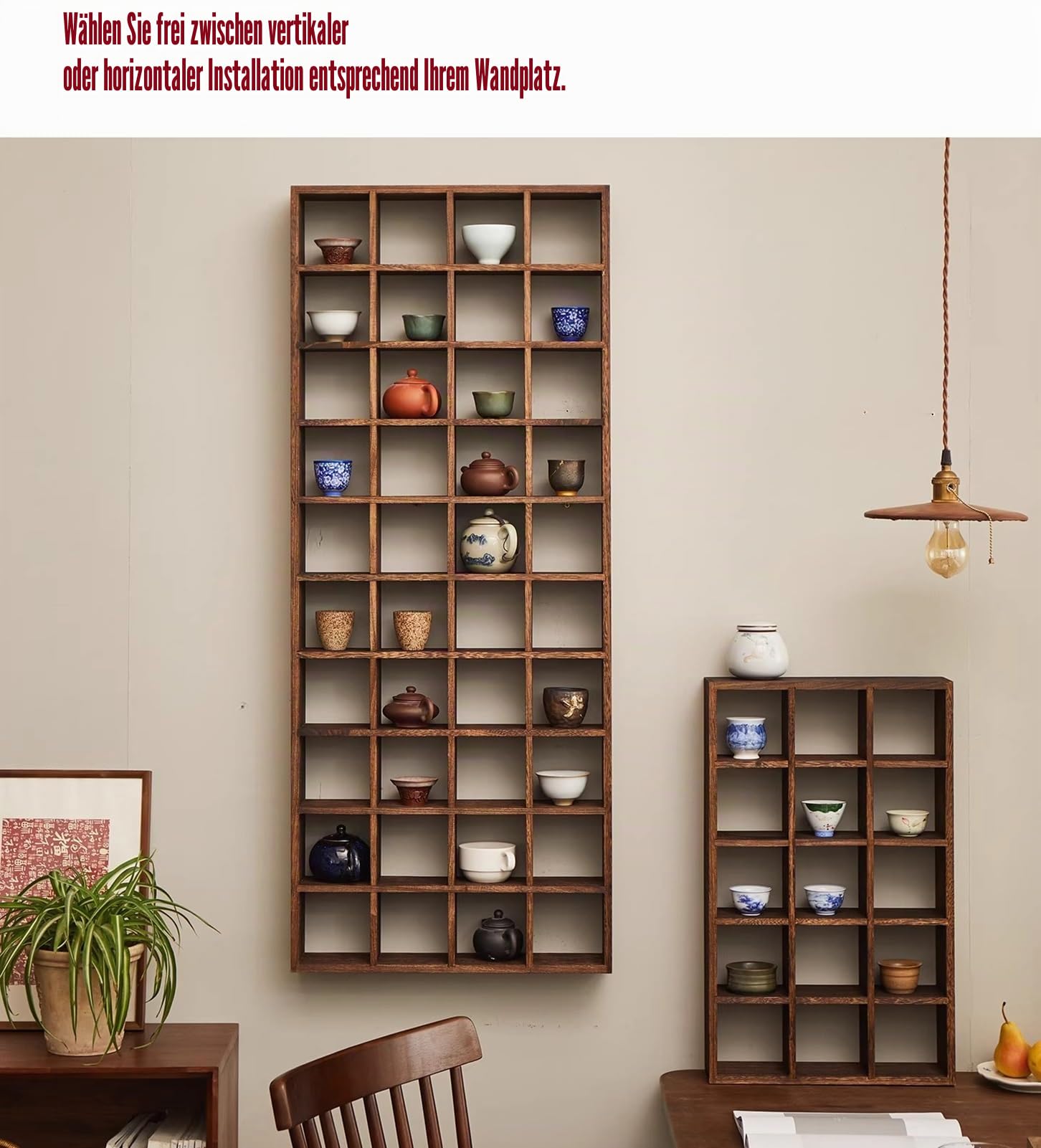 Tassenregal Holz Wandmontage, Ständer für Teetassen-, Schnapsgläser- und Kaffeetassen, Schweberegal für Küche und Wohnzimmer (4x4 16 Slots)