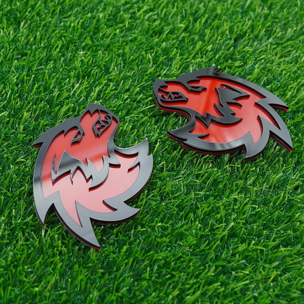 Pair Set Wolf Car Emblem Badge Angry Eye Custom Truck Fender Side Rear Decal Sticker (Black Red)