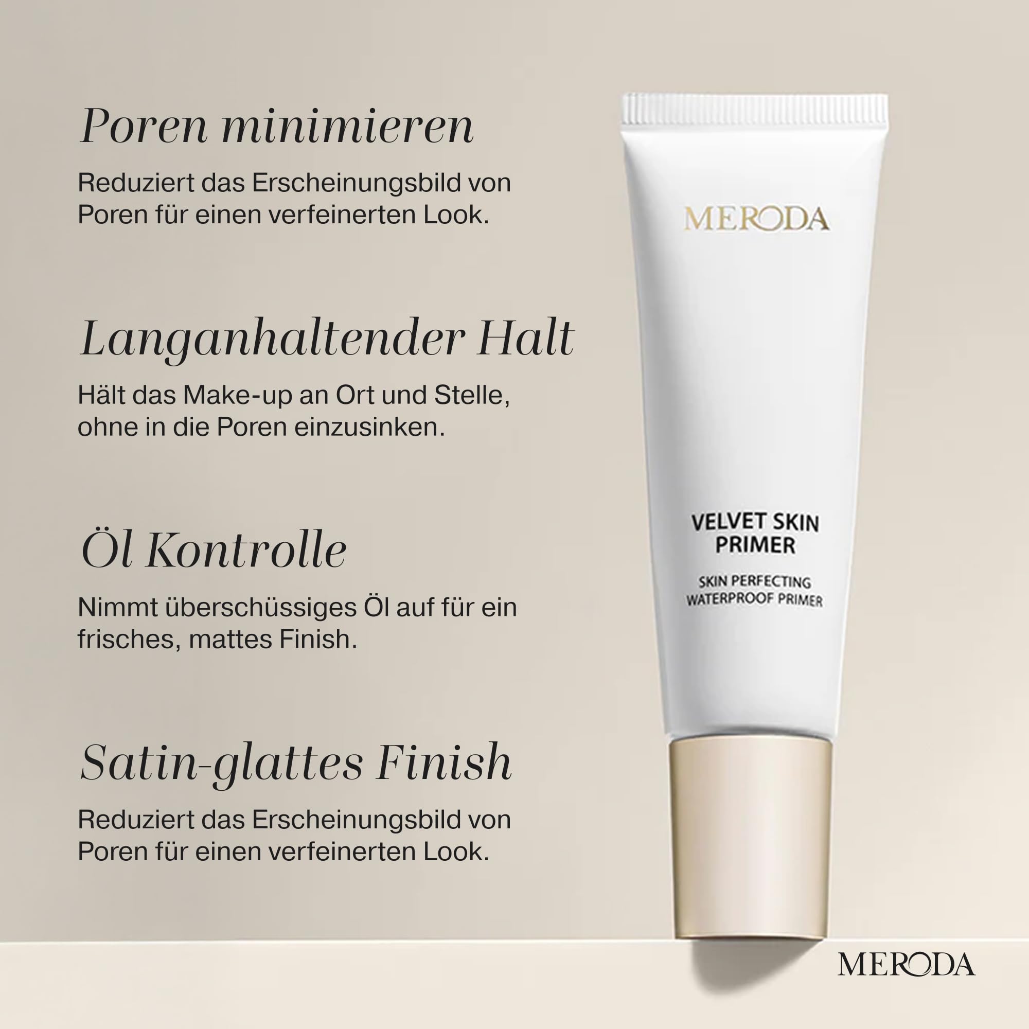 MERODA® Velvet Skin Primer [VERKLEINERT POREN] - Primer als Make Up Basis für das Gesicht - mit leichter & feiner Textur - Make Up Primer - Für alle Hauttypen geeignet - Primer mit UV Schutz