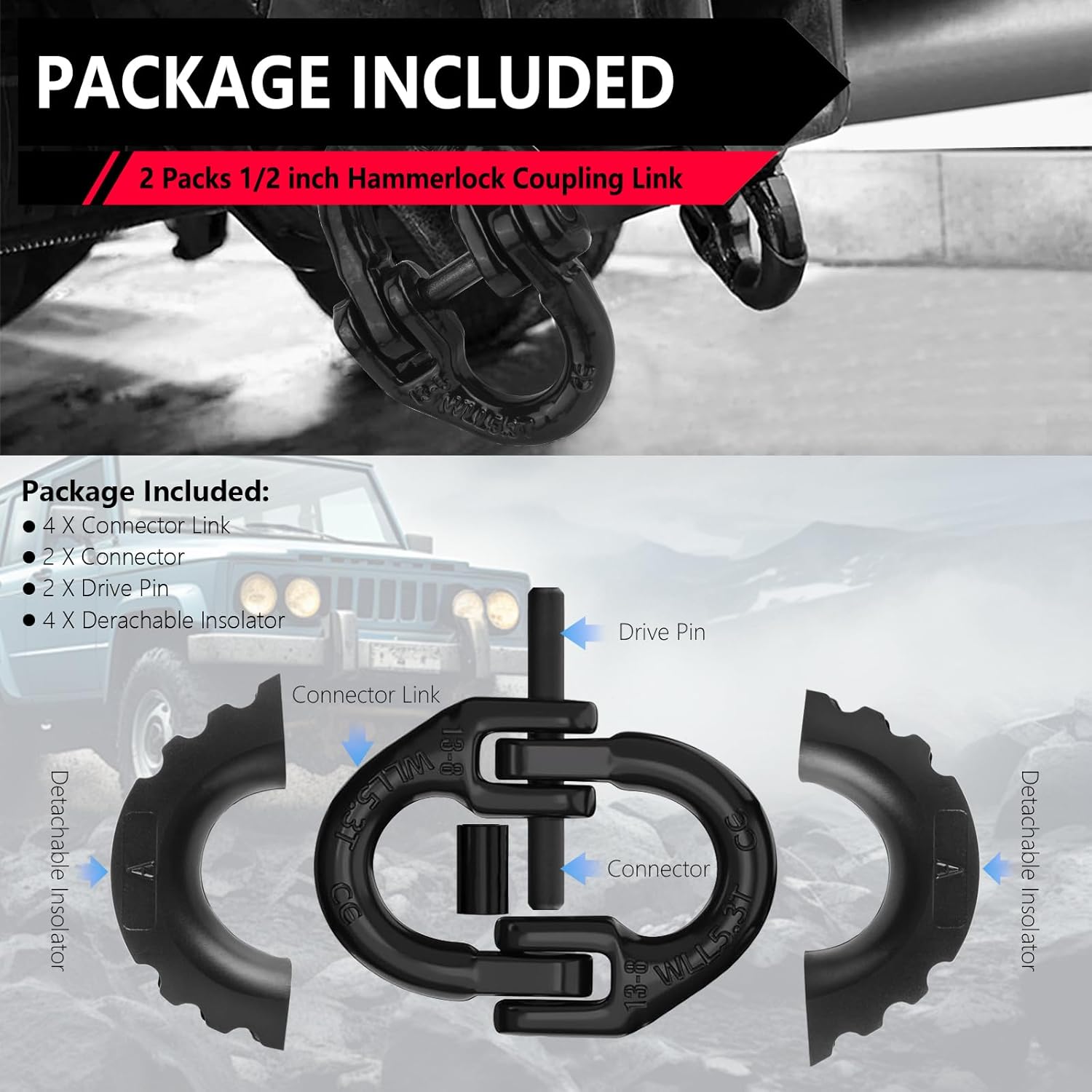 Trailer Accessory 2-Pack 1/2 in. Black Safety Chain Connector Link, G80 Trailer Hitch, 12,000 lb Load - Image 3