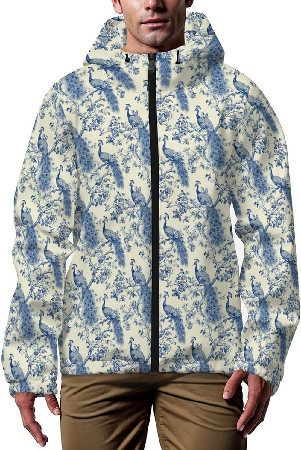 Peacock Men's Windbreaker Jacket Lightweight Hooded Windbreaker Coat with Pockets