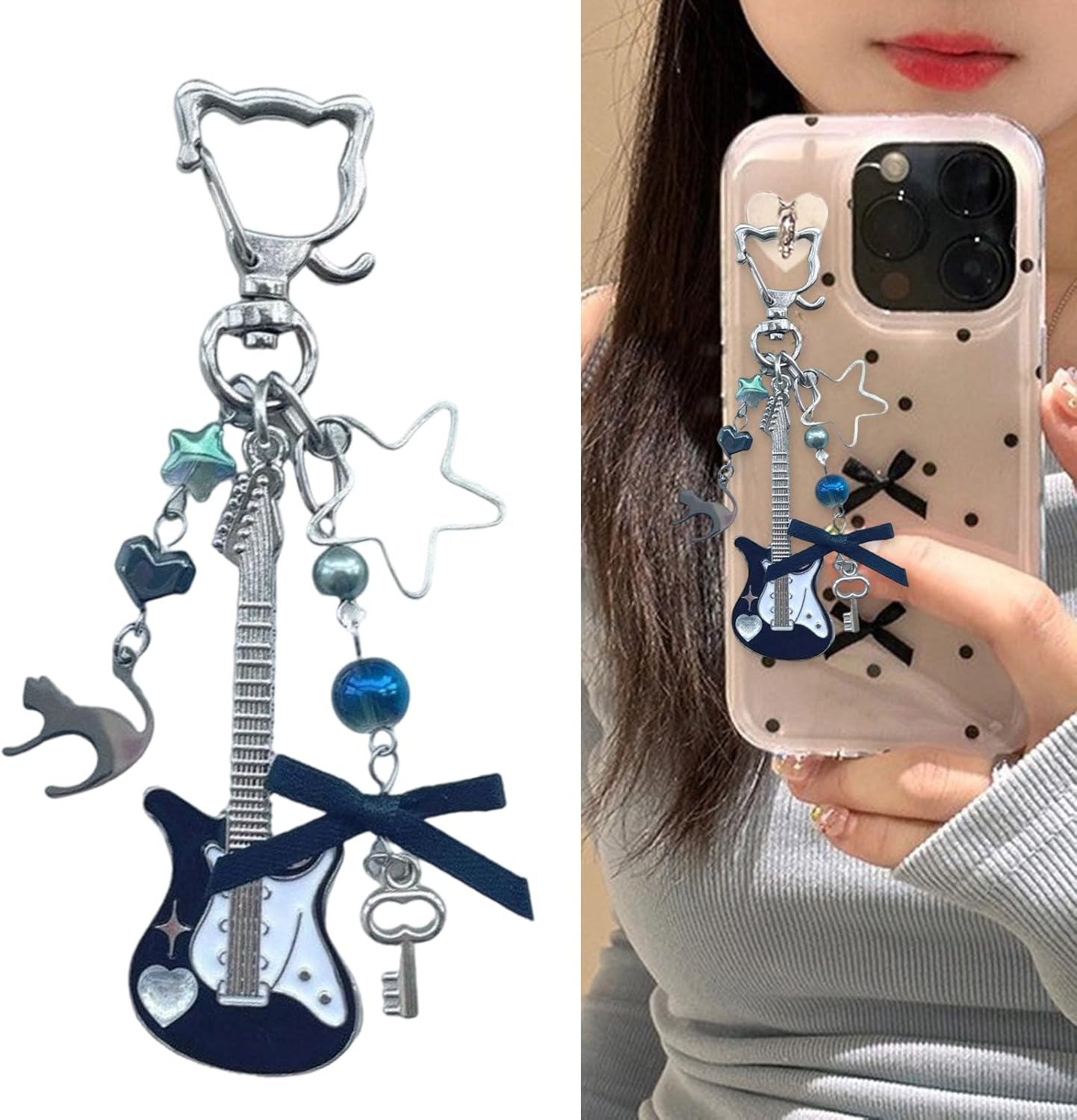 Lovely Cats Guitar Keychain with Beadwork image 2