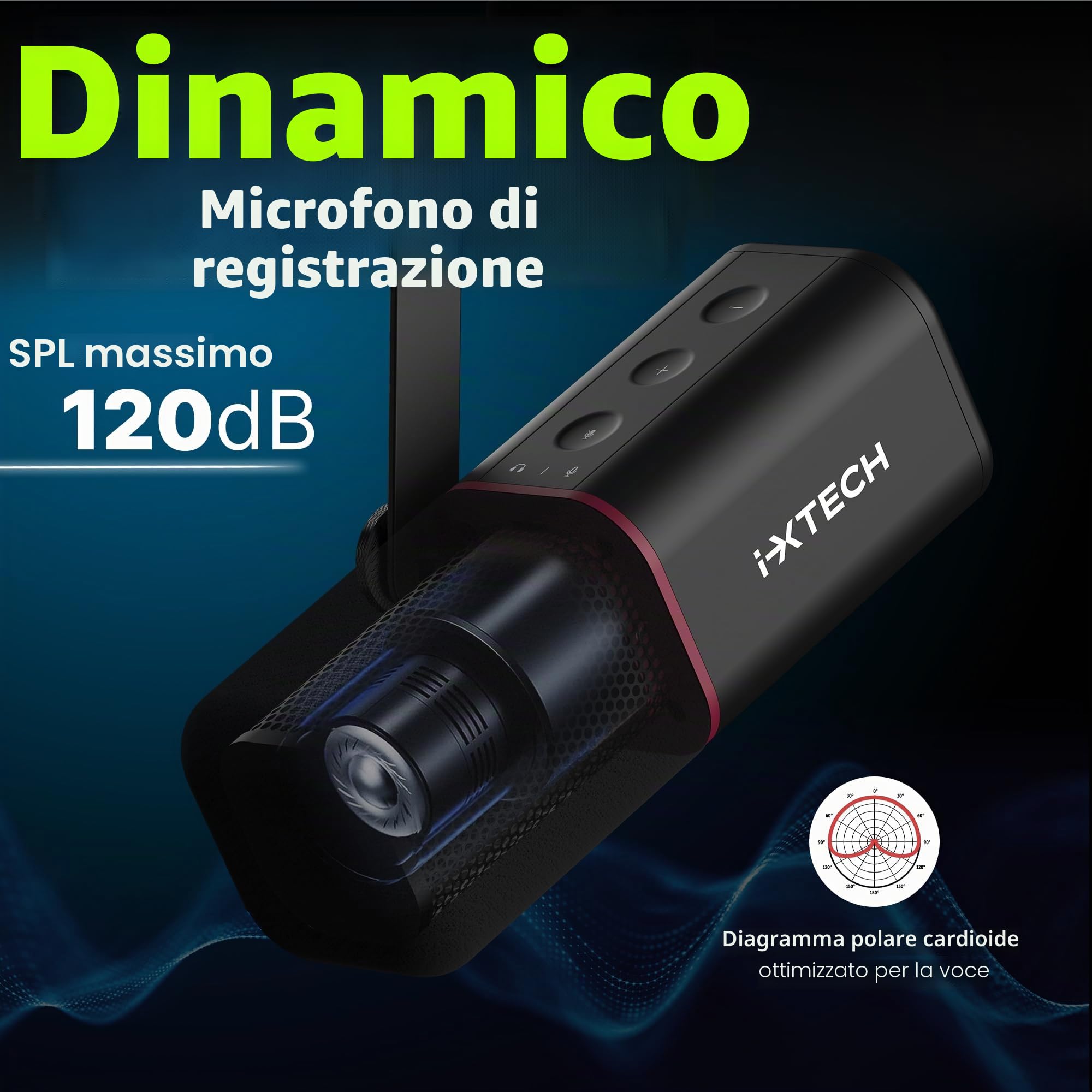 IXTECH Microfono dinamico cardioide con copertura per microfono, microfono vocale USB XLR per podcasting, streaming, registrazione, gioco e voice-over (nero)