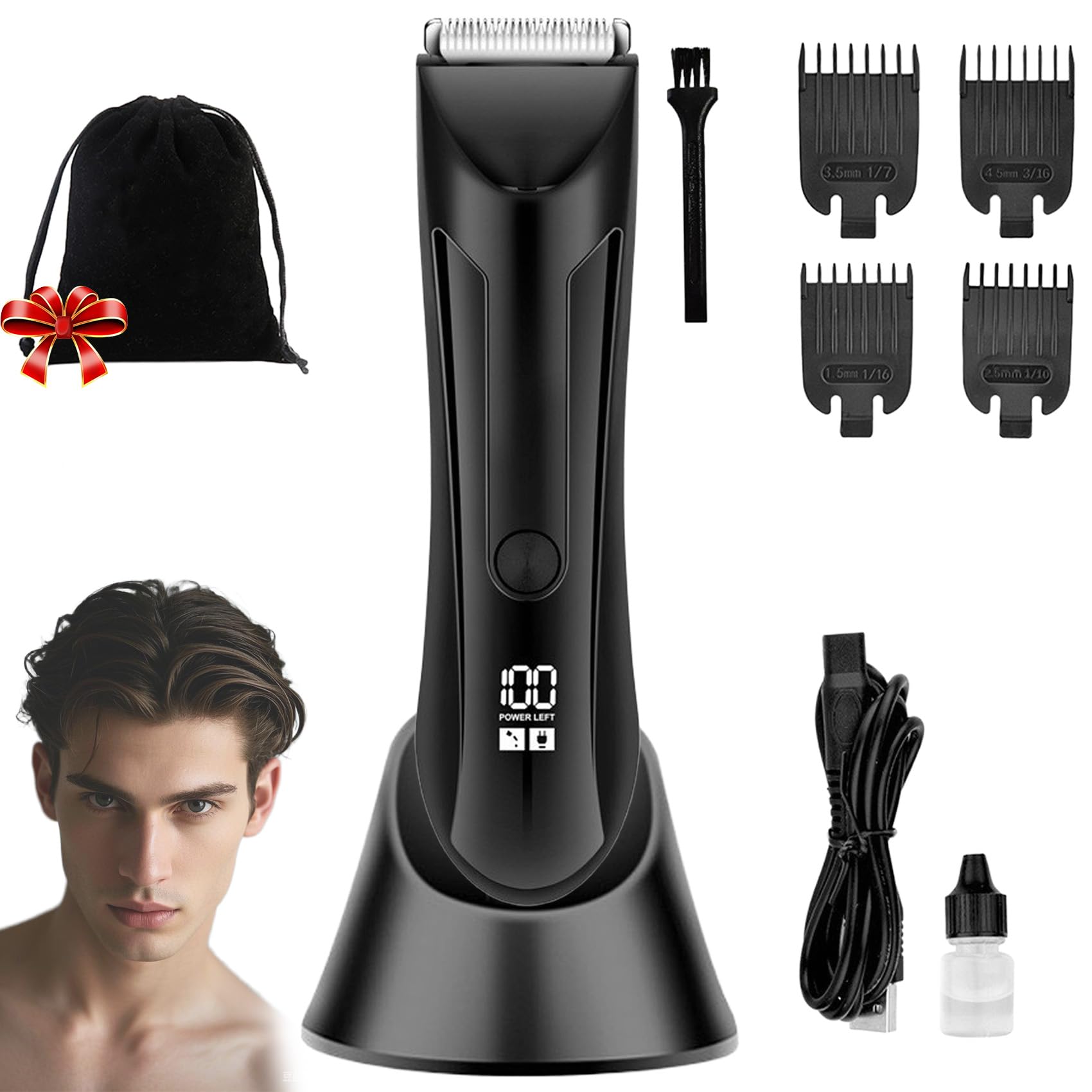 Tondeuse Intime, Rasoir éTanche Wet & Dry Avec Socle De Recharge, Tondeuse Corps Homme 5 En 1, Pubis Et Corps Pour Homme (1pc)