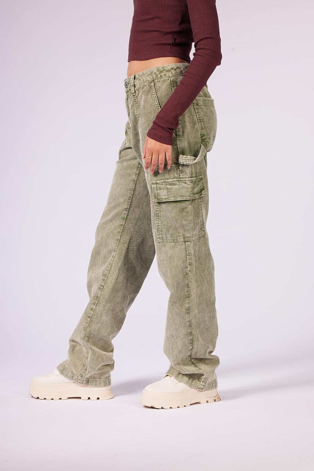 FIVESTAR GENERAL Women's Carpenter Cargo Corduroy Pant, Low-Rise, Sits Below Waist, Button Closure with Zipper Fly