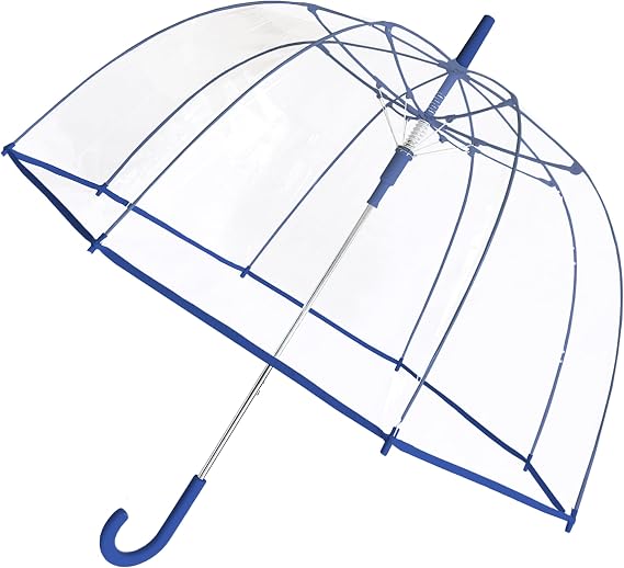 Weather Station Clear Dome Rain Umbrella, Automatic Open, Bubble, Windproof, Waterproof, Lightweight, Full 52 Inch Arc, Stick, Blue