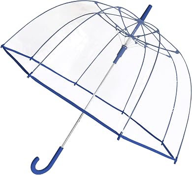 Weather Station Clear Dome Rain Umbrella, Automatic Open, Bubble, Windproof, Waterproof, Lightweight, Full 52 Inch Arc, Stick, Blue