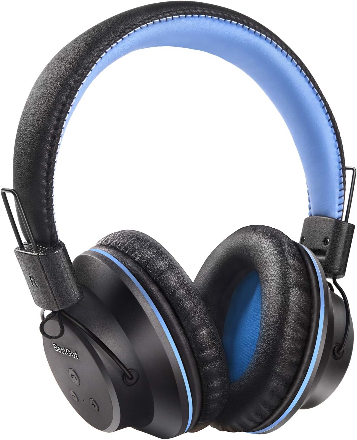 Kids Bluetooth Headphones BestGot S1 Wireless Headset Foldable for Kids Adults 20Hrs Playtime Over-Ear Wireless Headphones with Mic for PC/Cell Phone (Black/Blue)