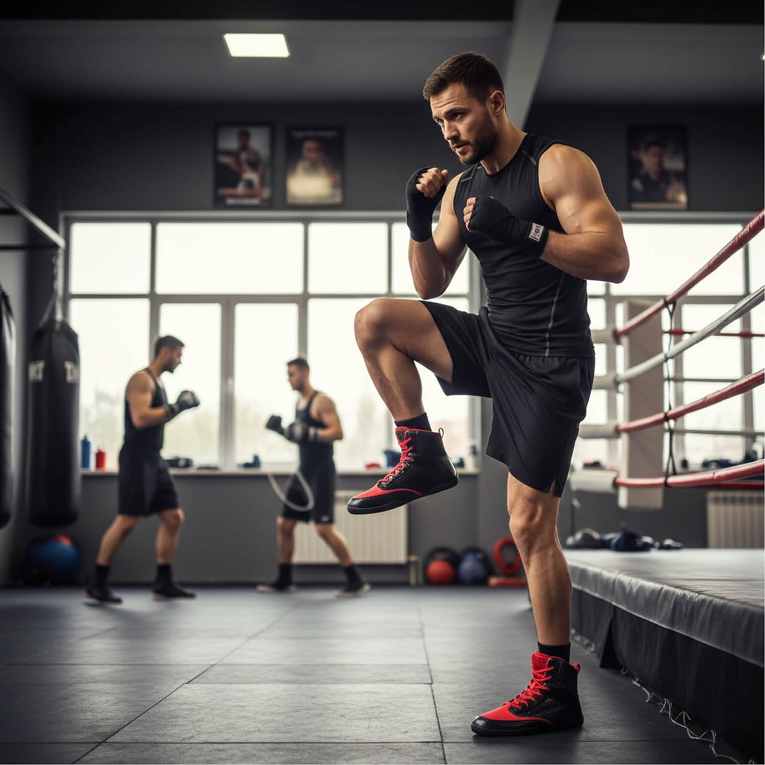 Mens Wrestling Boxing Shoes Lightweight Non-Slip Sole Breathable High Top Sneakers for Boxing Weightlifting Training