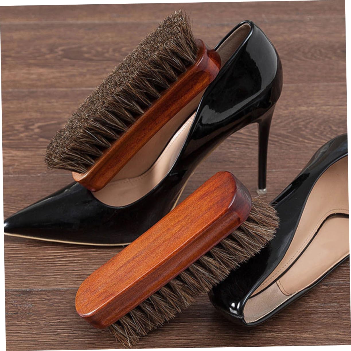 BESPORTBLE Cepillo De Madera para Pelo De Caballo Cepillo Limpiador para Zapatos De Limpieza Kit para Lustrar Zapatos De Pelo De Caballo para 2 Piezas x 4
