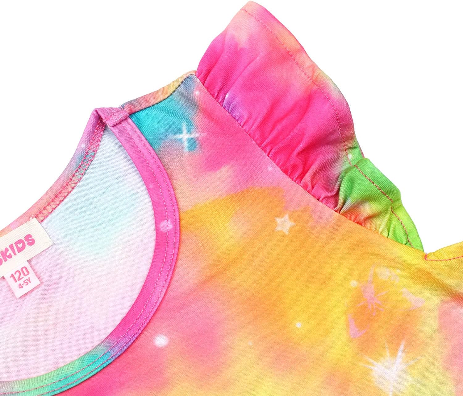 JESKIDS Girls Short Sleeve Shirts Ruffle Tie Front Unicorn/Tie Dye Print Summer Tee Tank Tops 3-11 Years - Image 4