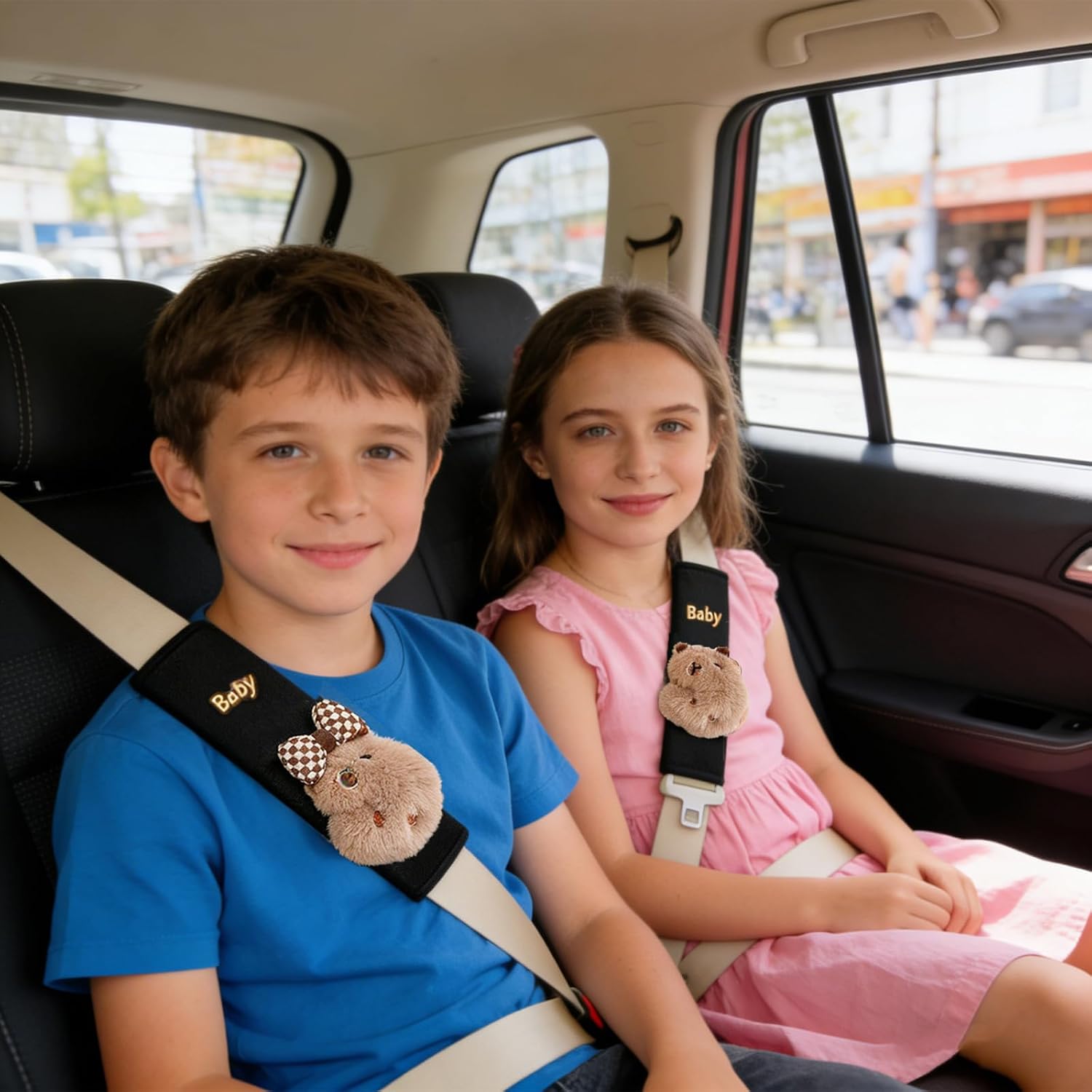 BoAn 2 PCS Seat Belt Cover Pad, Cute Kawaii Animal Capybara Plush Seatbelt Covers for Adults, Soft Seat Belt Shoulder Cushion, Cartoon Seatbelt Pad, Car Seat Strap Pads for Interior Accessories