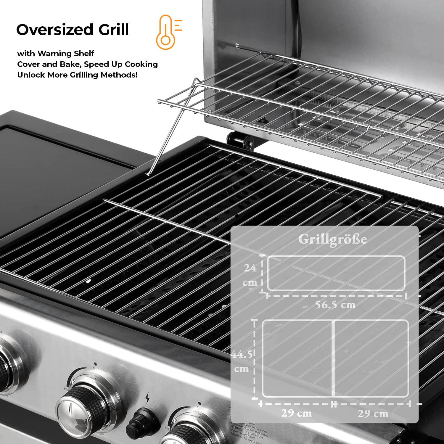 4+1 Bruciatore Barbecue a Gas in Acciaio Inox Con Termometro e Piano Cottura Laterale, 14.05KW BBQ Ad Alte Prestazioni per Giardini, Feste, Campeggio