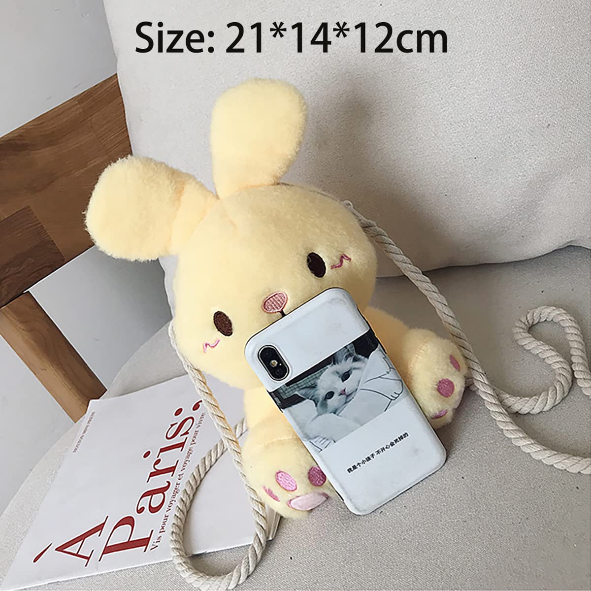 Verve Jelly Femmes Filles Sac à Bandoulière en Peluche Mini Mignon Sac à Bandoulière Moelleux Doux en Peluche Lapin Sac à Bandoulière Lapin de Dessin Animé Sac de Messager Dames Filles Petit Sac
