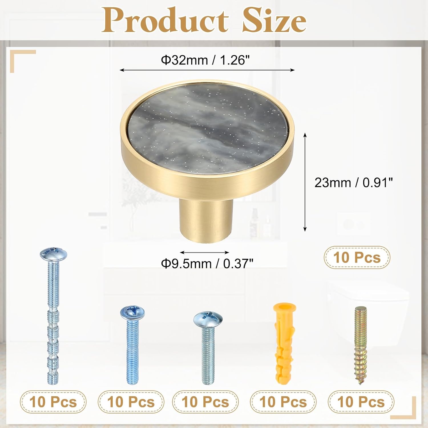 uxcell 10Pcs Gold Cabinet Knobs, 1-1/4" Decorative Round Knobs Kitchen Cabinet Handles with Screws Drawer Pull Hardware for Cupboard Dresser Wardrobe, Starry Sky