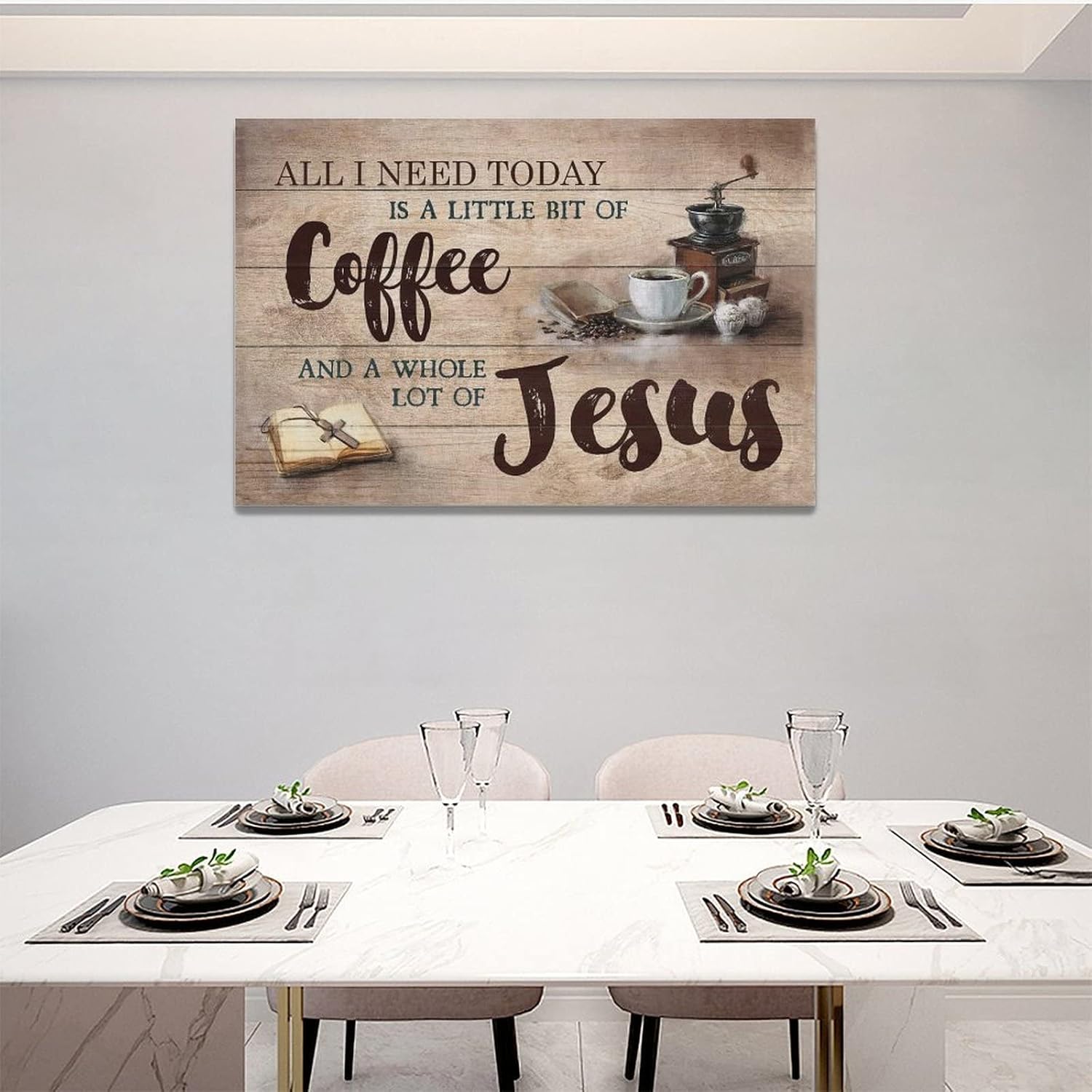 Christian Coffee Wall Art Farmhouse Wall Decor Rustic Kitchen Picture Canvas Prints Framed Modern Artwork for Home Living Room Restaurant Kitchen Cafe 24" x20"