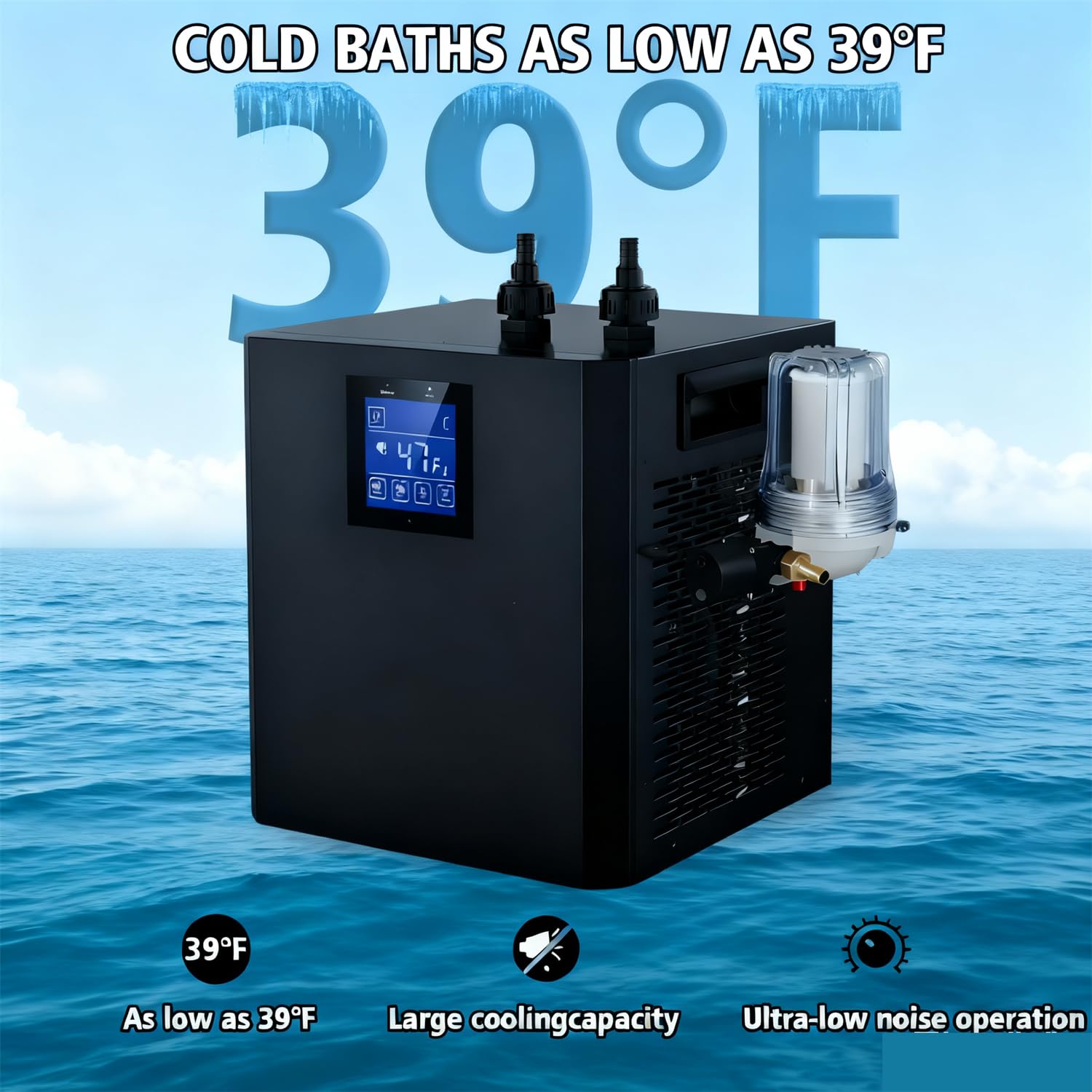 Enfriador Inmersión En Frío Bañeras, Enfriador Baño Hielo con Filtro Y Bomba Agua, Enfriador Agua 600W con Pantalla Led, Bomba Doble De Recuperación Agua Fría para Baño Hielo