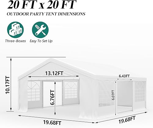 Miniatura 8 de GARTOO Tienda de campaña resistente de 20 x 20 pies – Toldo de refugio para eventos de boda al aire libre con pared lateral extraíble y 4 bolsas