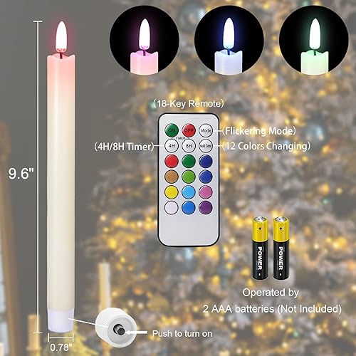 Miniatura 78 de GenSwin Velas cónicas negras sin llama parpadeantes con control remoto de 10 teclas, funciona con pilas, velas LED cálidas con mecha 3D para negro