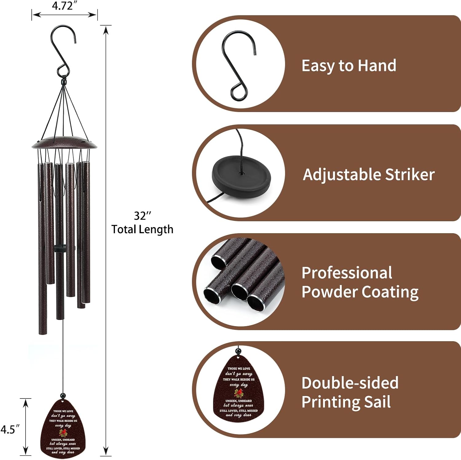 Cardinal Memorial Wind Chimes for Loss of Loved One, 32" Large Sympathy Windchimes for Outside Deep Tone, Best Bereavement Remembrance Memory Funeral Gifts for Loss of Family Member - Image 2