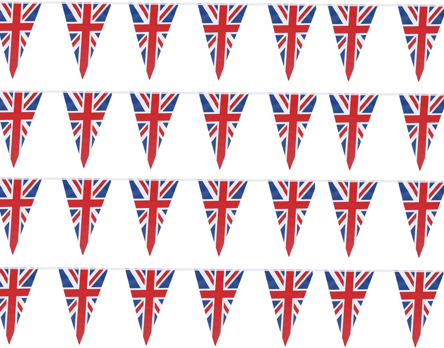 32.8ft Fabric Union Jack Bunting Banner, Bunting for King Charles III Union Jack Coronation Souvenir with 30 Triangle Flags,Outdoor Waterproof Banner for Union Jack Party British Indoor Outdoor Event