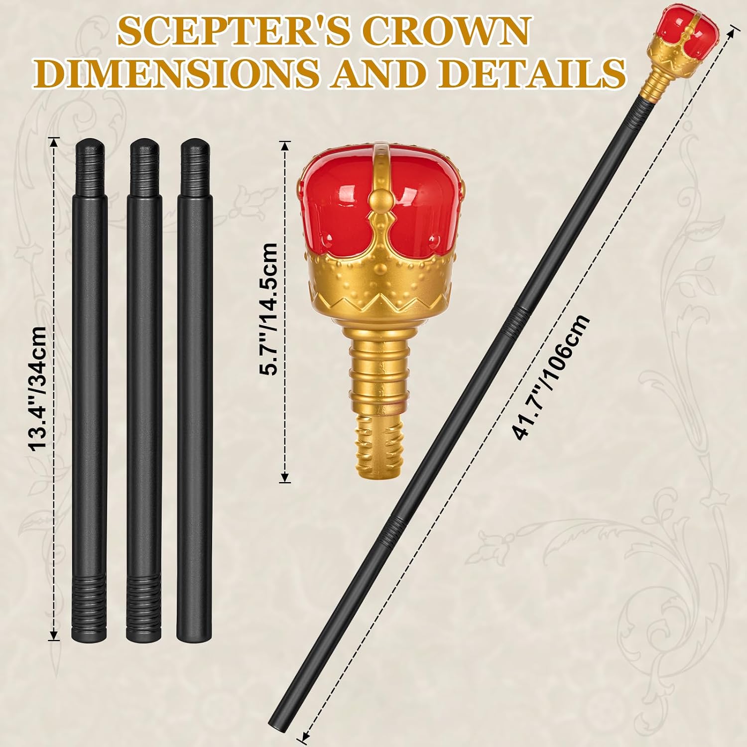 King Gold Crown for Men Women Scepter Set, Royal Costume Accessories Adults image 4