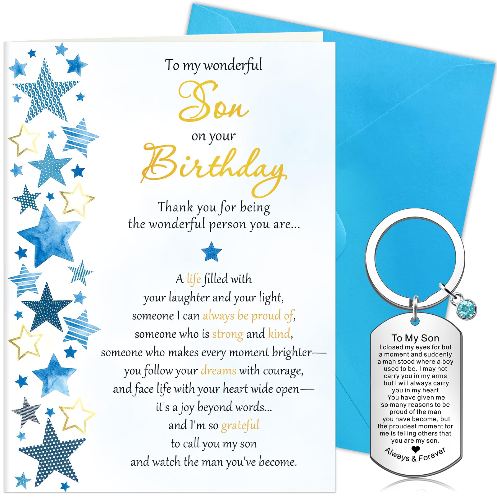 Hierein Son Birthday Card, To My Wonderful Son Happy Birthday Card for Him from Dad Mum, Special Son Birthday Card Adult with Keychain and Envelope, Gift for Son - Blank Inside