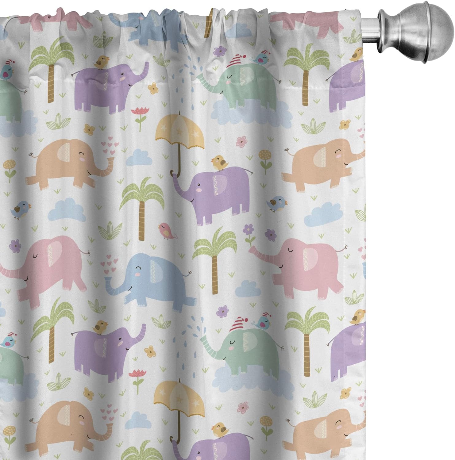 Ambesonne Animal Window Curtains, Jungle Wildlife Pattern Joyful Animal Characters Woodland Theme, Lightweight Decor 2-Panel Set with Rod Pocket, Pair of - 28" x 95", Lilac White