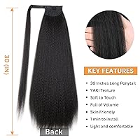 Vista 34 de WIGNEE Extensión de cola de caballo larga rizada recta y envolvente, extensión de cola de caballo Yaki negro natural para mujeres negras, Marrón