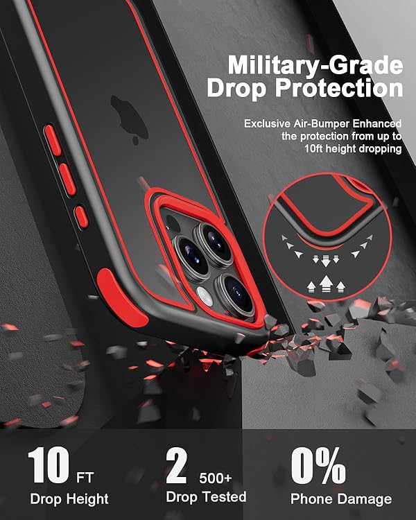 Mobnano Compatible with iPhone 15 Pro Max Case, with Multicolor Protective Shockproof Bumpers, Crystal Clear Back Not Yellowing Anti-Scratch Hard PC Back & Soft Silicone TPU Frame Cover - Black/Red by MobNano - Image 3