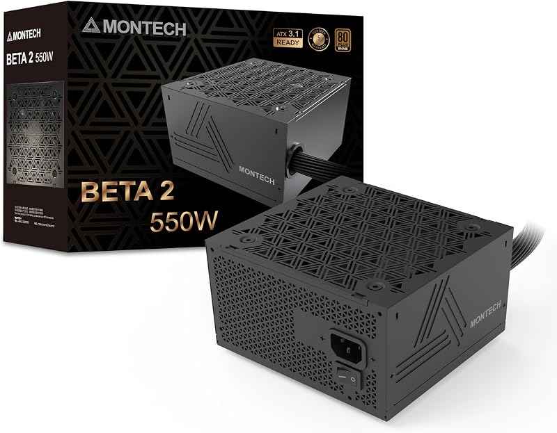MONTECH BETA 2 850W ATX 3.1 80 Plus Bronze Non-Modular Power Supply | PCIe 5.1, Native 12V-2x6 Cable, Compact 140mm Design, Low-Noise Cooling, 105°C Japanese Main Capacitor, 5-Year Warranty