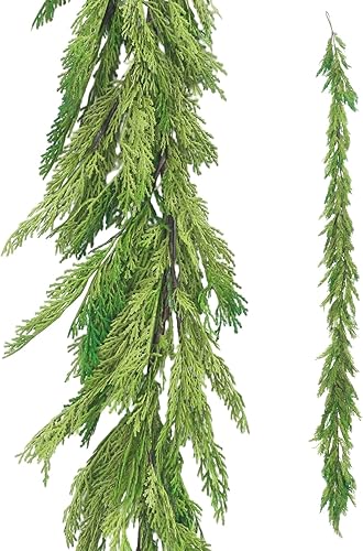 Miniatura 4 de Jutom 1 guirnalda de cedro de Navidad de 6 pies  Agujas de cedro de tacto real, guirnalda artificial de imitación de vegetación para mesa de