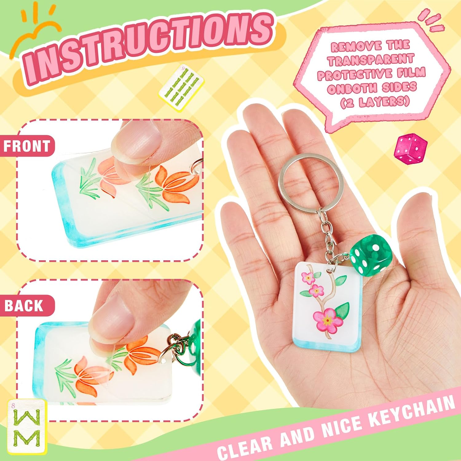 Soulchen 12 Pcs Acrylic Mahjong Keychains Set Chinese Tile Keychain Gifts for Mahjong Lovers Party Favors for Women
