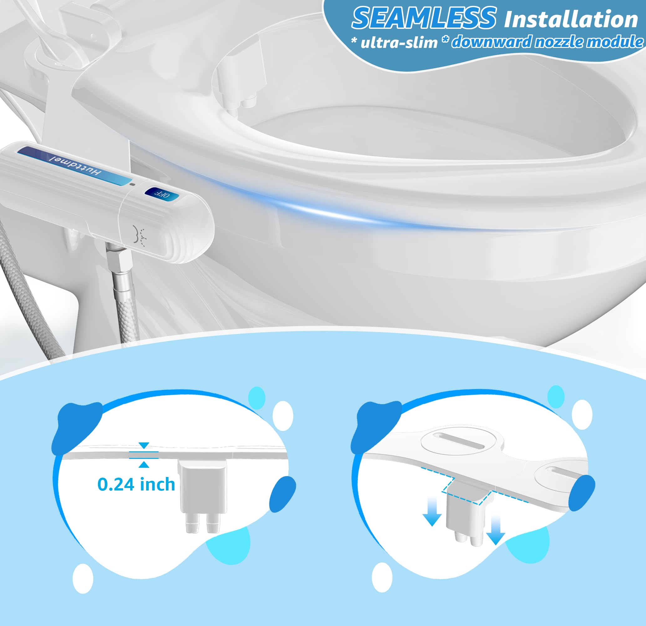 Ultra-Slim Bidet Attachment for Toilet Non-Electric Dual Nozzle Rear Feminine Wash Adjustable Fresh Cold Water Pressure Stainless Steel — view 3