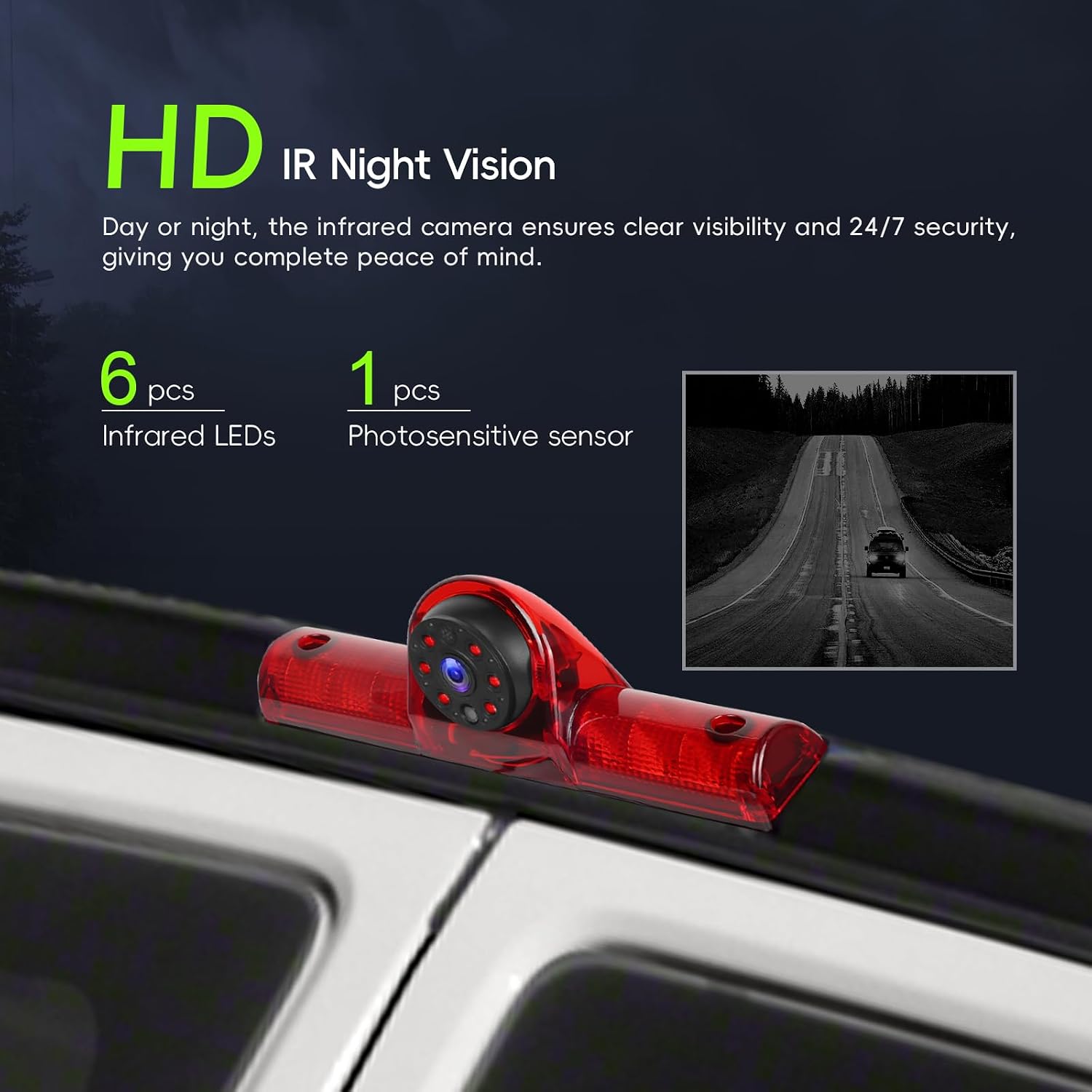 Brake Light Backup Camera for Chevrolet Chevy Express/GMC Savana Van 2005-2017, AHD/CVBS Rear View Reversing Camera, 140° Wide Angle, Night Vision, IP67 Waterproof, Parking Assist, Roof Mount Cam
