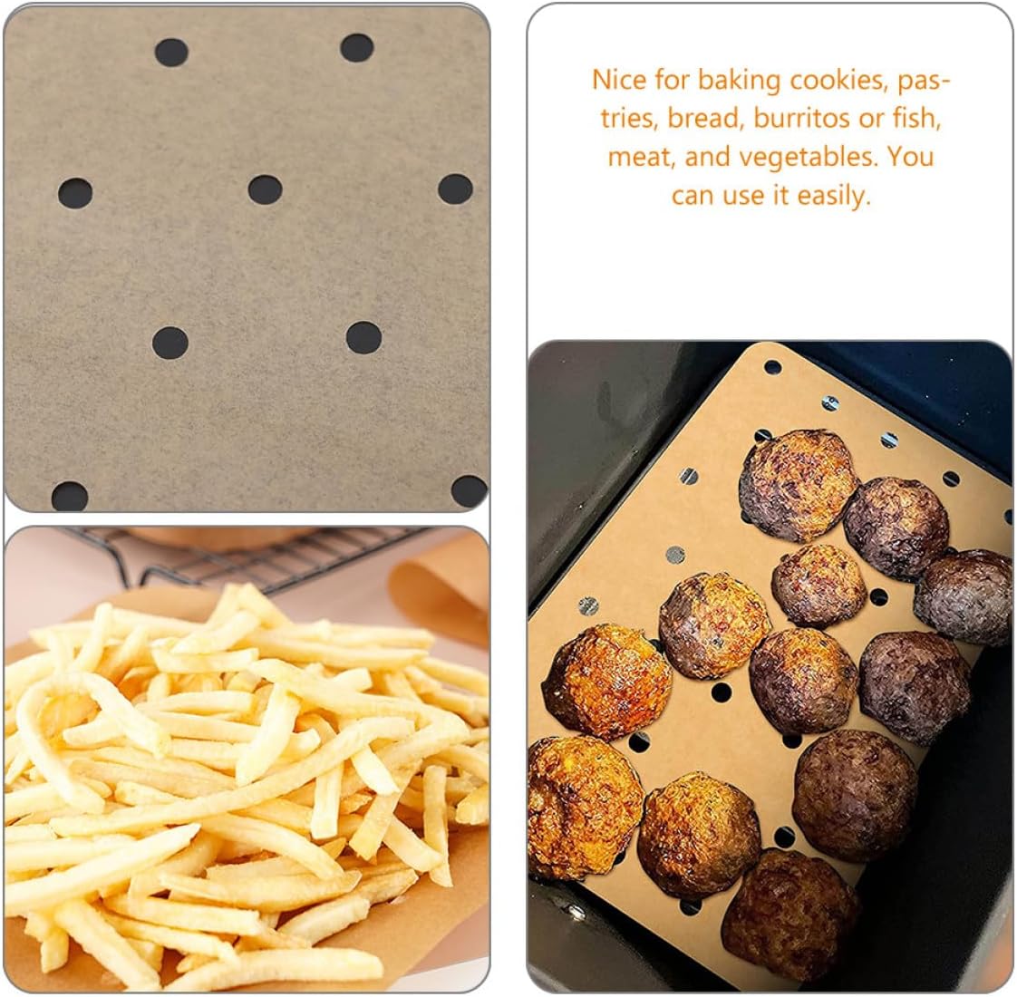 Unbleached Parchment Baking Sheets for Air Fryer and Oven, 23x28cm Grease-resistant Silicone-coated Disposable Baking Paper, 100 Sheets for Multi-function Kitchen Use